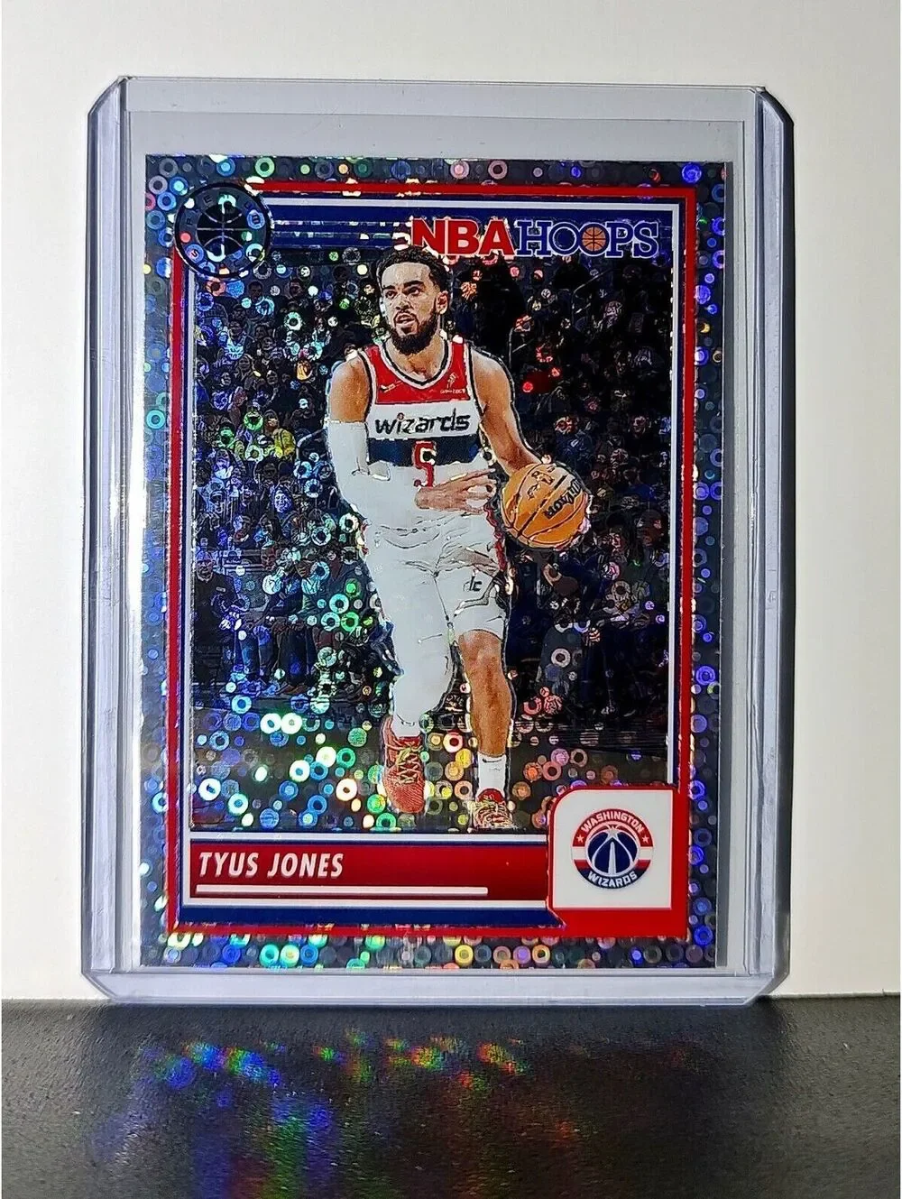 Tyus Jones 2023-24 Panini Premium Stock NBA Hoops #228 Disco Prizm Card Wizards